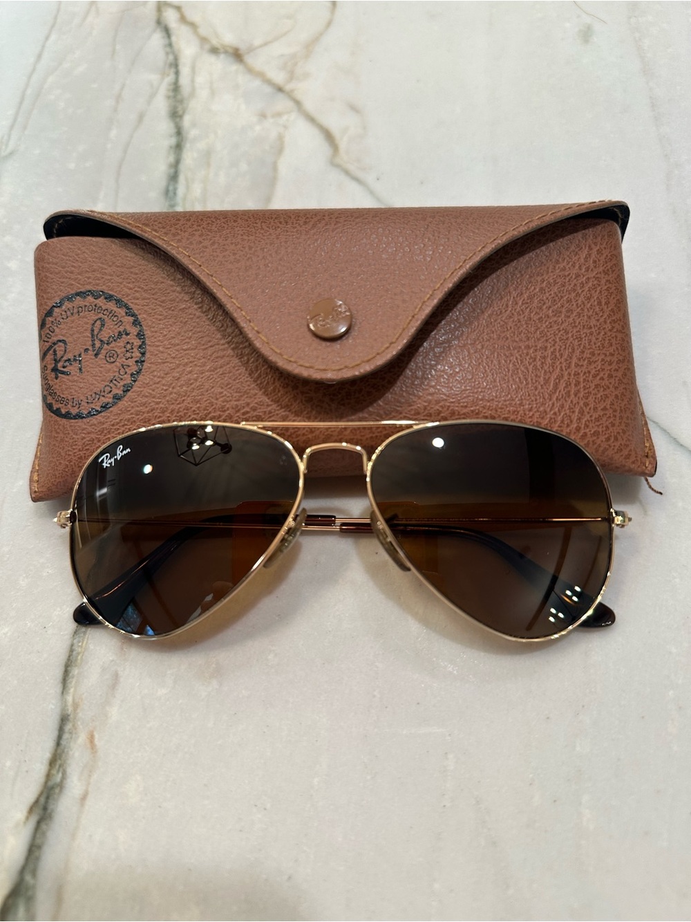 Ray-Ban RB 3025 women’s Gold Aviator Sunglasses with Brown Lenses